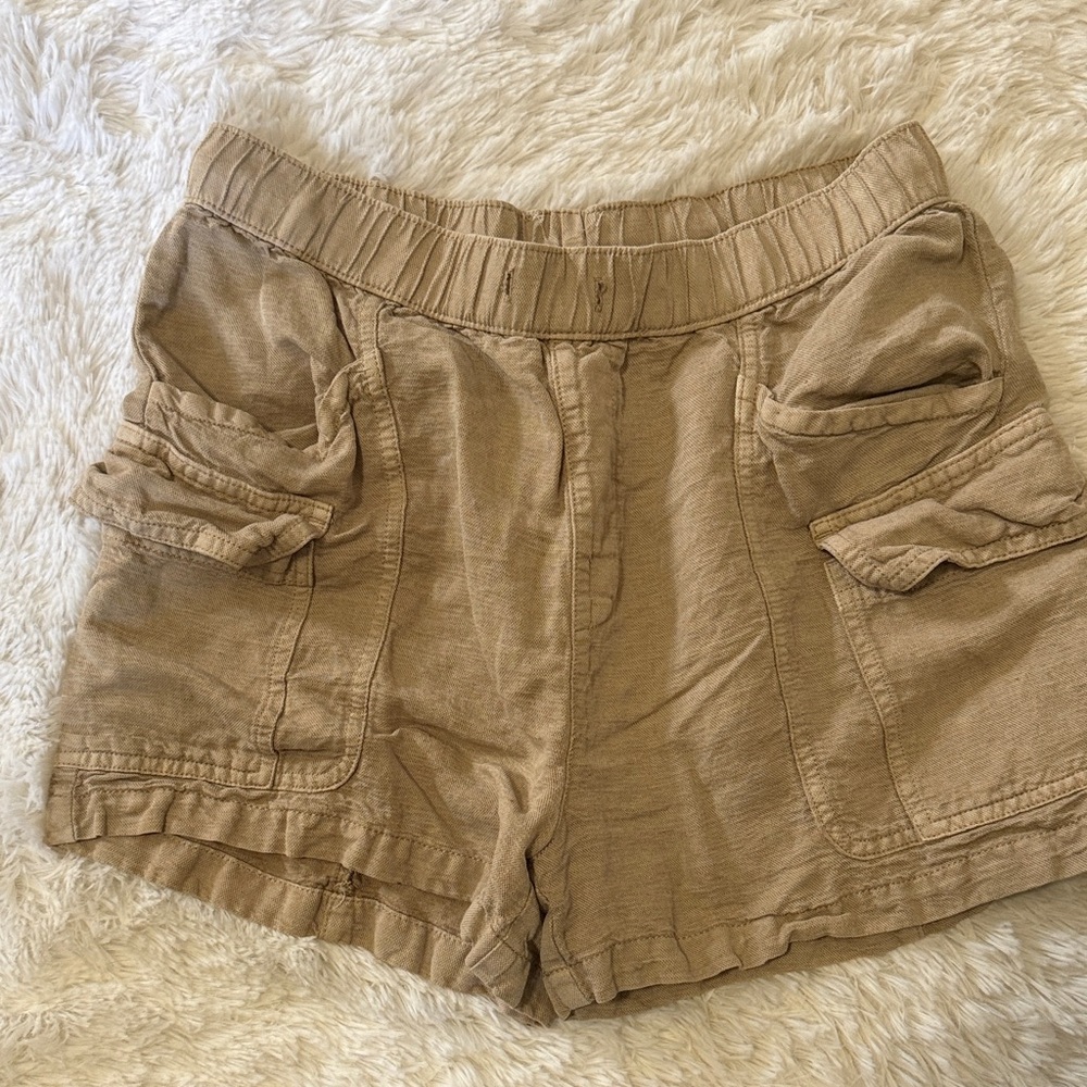 Casual linen blend Tan Women's Shorts